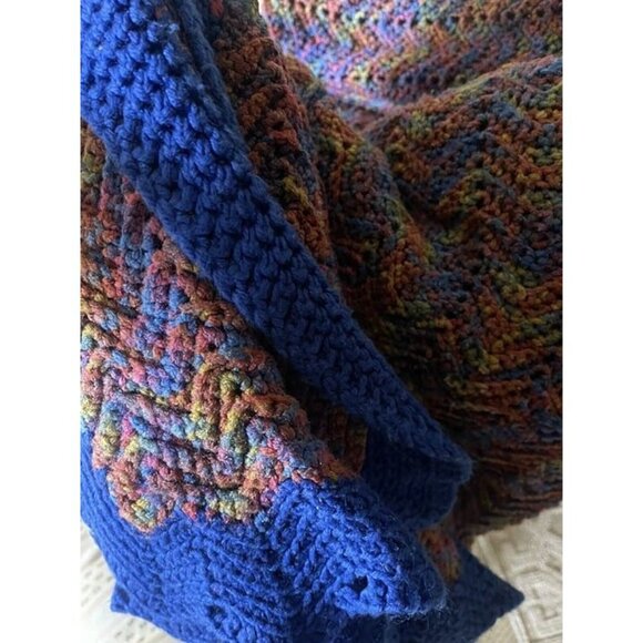 Crochet Afghan Throw Blanket Tight Knit Large Mixed Blue And Purple Handmade - Picture 4 of 5